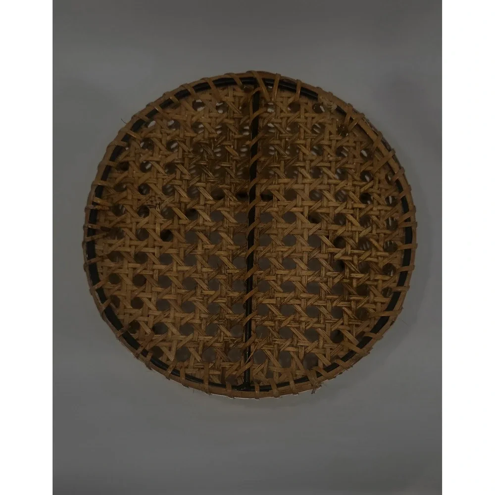 Vintage Woven Cane Wastebasket Boho Rattan Planter Cover Mid Century Modern 10in